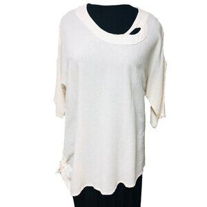 Cottonways Ivory Gauze Tunic Top Women's 1X 2X Peek Shouldr Ruch Detail Mom Gram